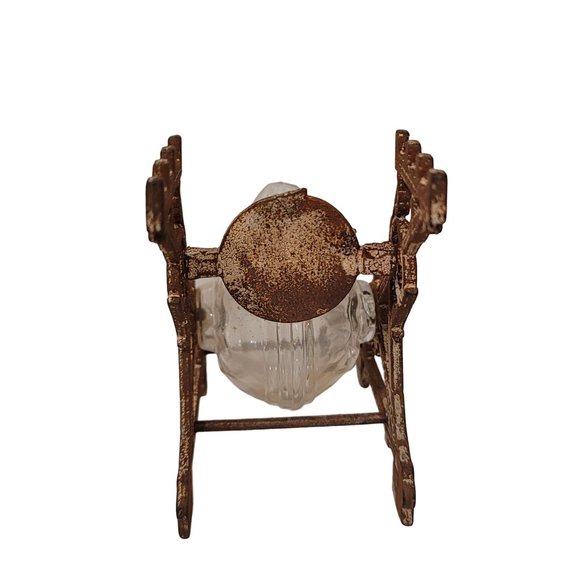 Antique 19th century tilting cast iron and glass Edwardian snail ink well aged - Picture 6 of 7